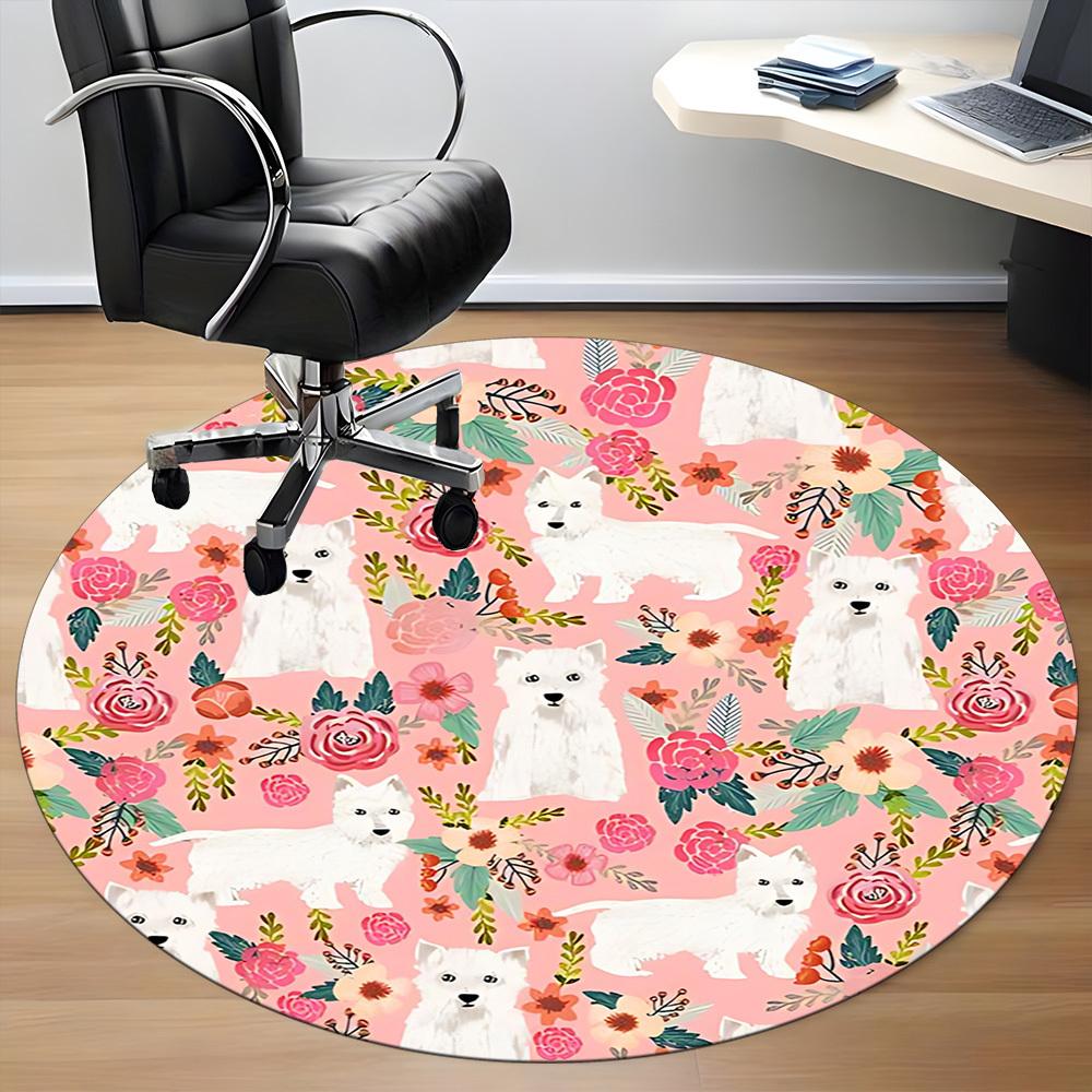 1 Stück Teppich mit Blumen-Hunde-Muster für Bürostuhl, rutschfest, weich und langlebig, Büroteppich zur Dekoration, perfekt für das Büro yy260105028
