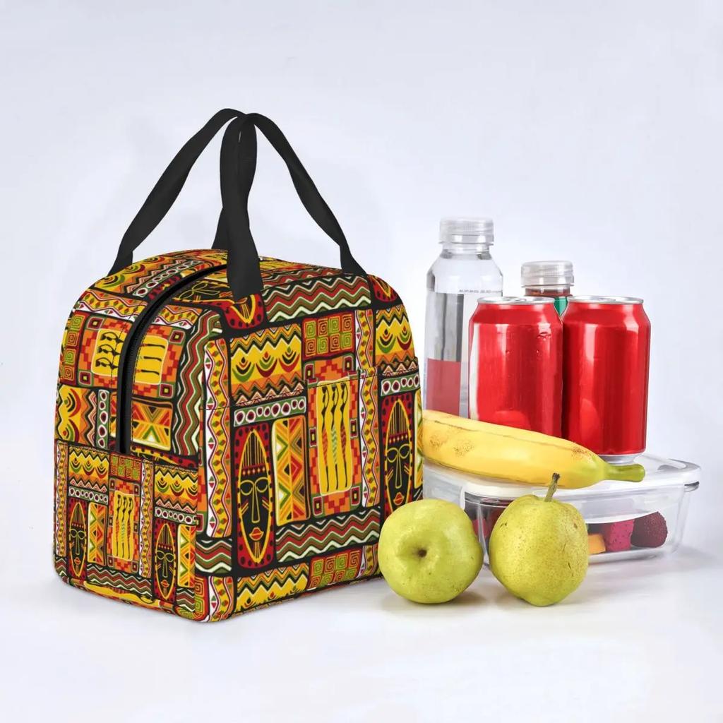 African Elements Pattern Insulated Lunch Tote Bag for Women Africa Ethnic Culture Cooler Thermal Bento Box Work School Travel