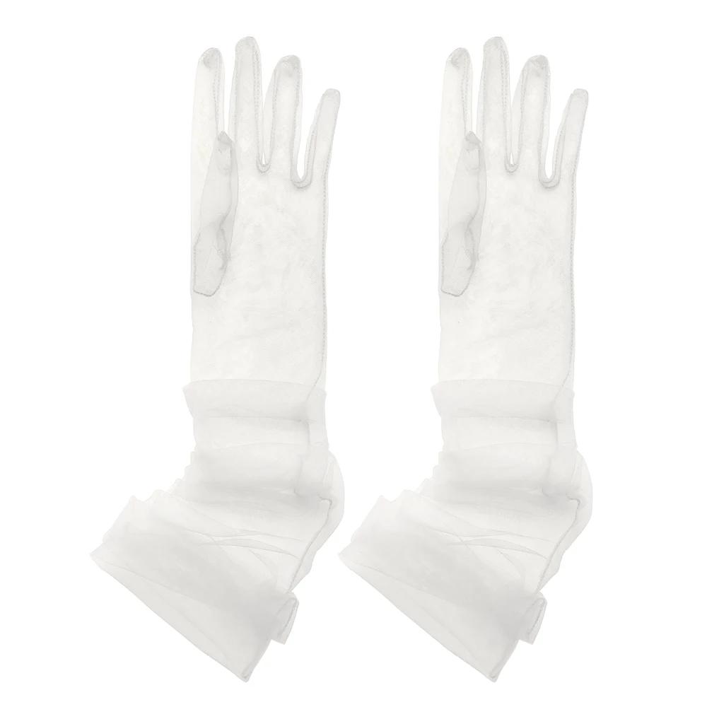 Zomer Dun Gaas Lange Transparante Handschoenen Volle Vinger Naadloze Wanten Zonbescherming Lange Doorzichtige Handschoenen Accessoires