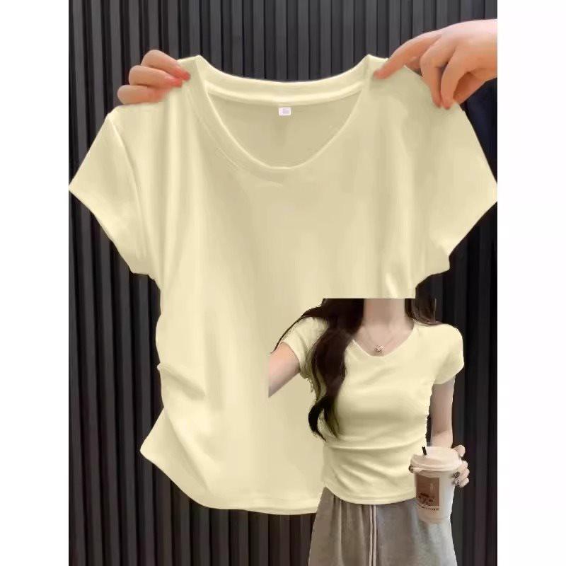 

Женская приталенная белая хлопковая футболка - Подчеркивающая талию, с коротким рукавом, летний стиль (T2025) M (Recommended 95-105 jin) жёлтый