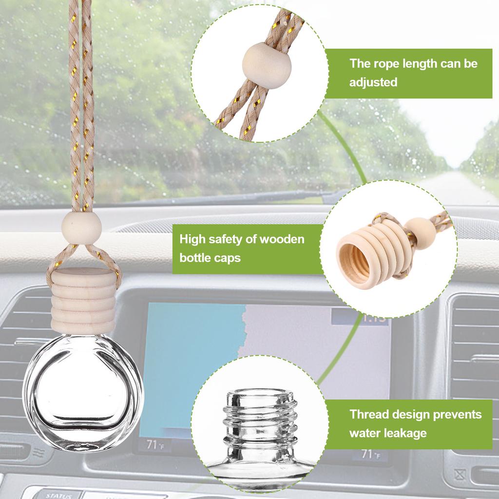 20 Pcs 8 Ml Hanging Car Air Freshener Diffuser Cylindrical Shape Empty Clear Glass Essential Diffuser Diffuser Bottle Car Air Fr