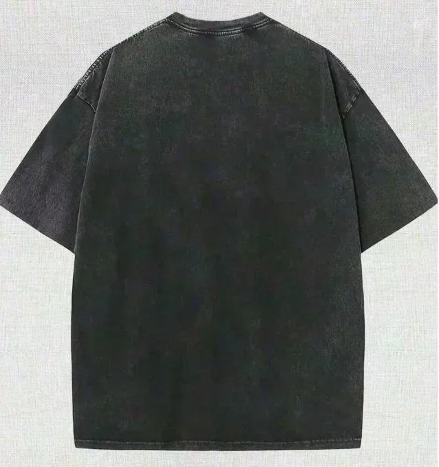 Vintage Washed Black Streetwear T-shirt Men Women Summer Graffiti Art Heart Print Loose Short Sleeve Y2K Urban Aesthetic Tee