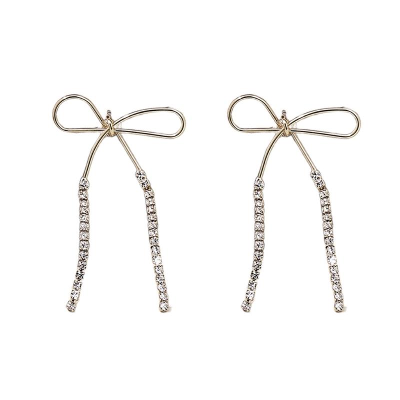 Sparkling Diamond Bowknot Dangle Earrings Sophisticated Diamond Bowknot Earrings Fashionable Ear Hooks Jewelry for Women серебряный