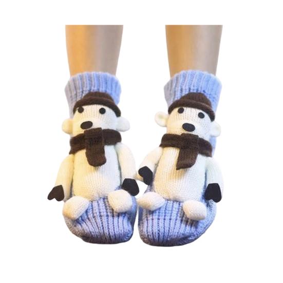 

1 Pair Knitted Animal Socks Autumn Winter Thick Warm Knitting 3D Animal Doll Mid-calf Socks Women Stretch Home Floor Carpet Sleeping Socks M