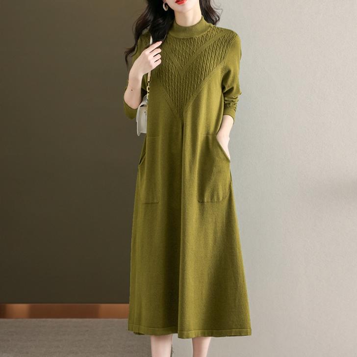 Jednobarevné pletené šaty pro ženy na podzim a zimu Svetrové šaty ke kolenům Volný svetr střední délky