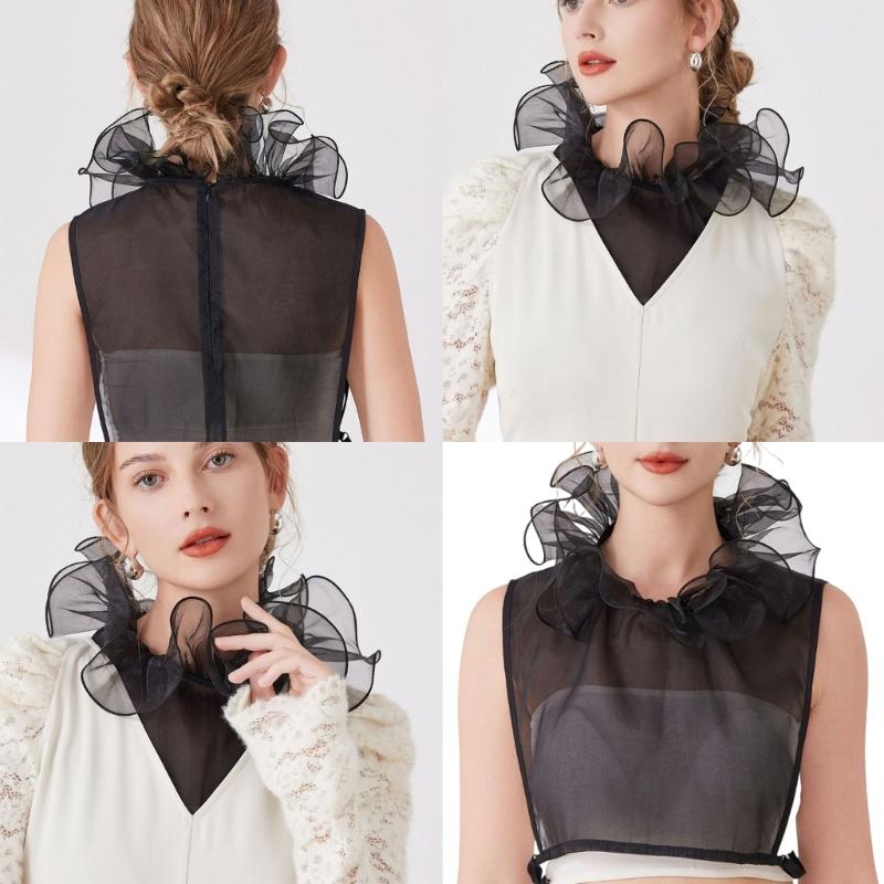 Ruffle Lace Faux Collar Detachable Neckpiece Decorative Collar Insert Half Shirt Accessory For Women Outfit Enhancer
