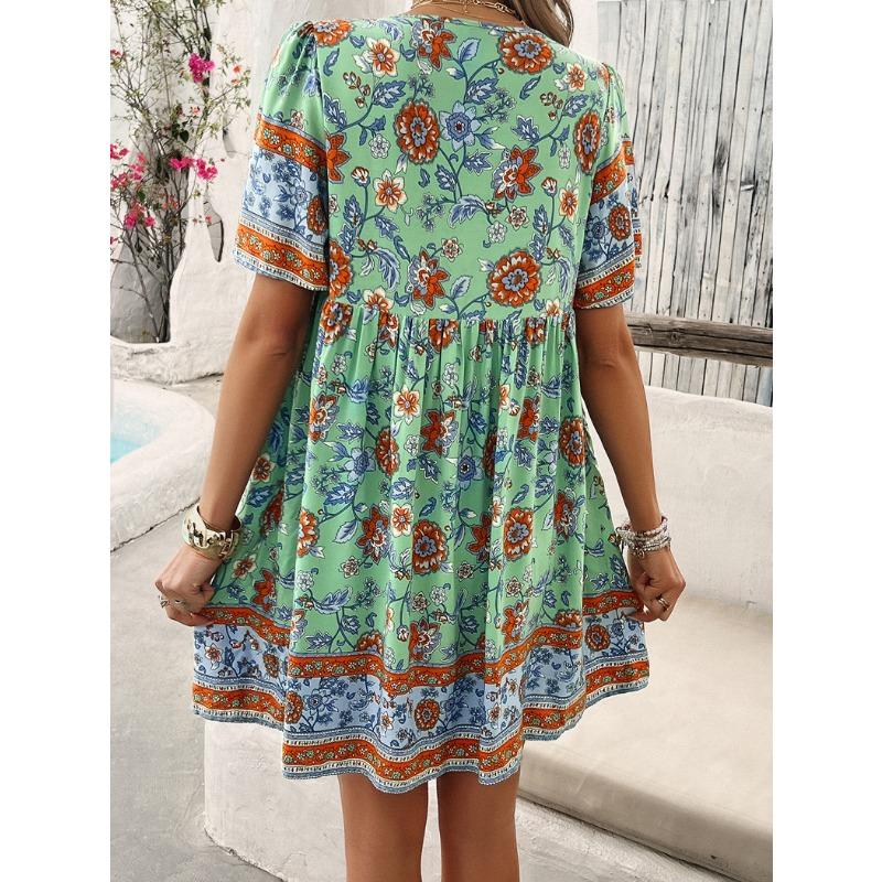 Women's Summer Vacation Printed Short-sleeved Dress