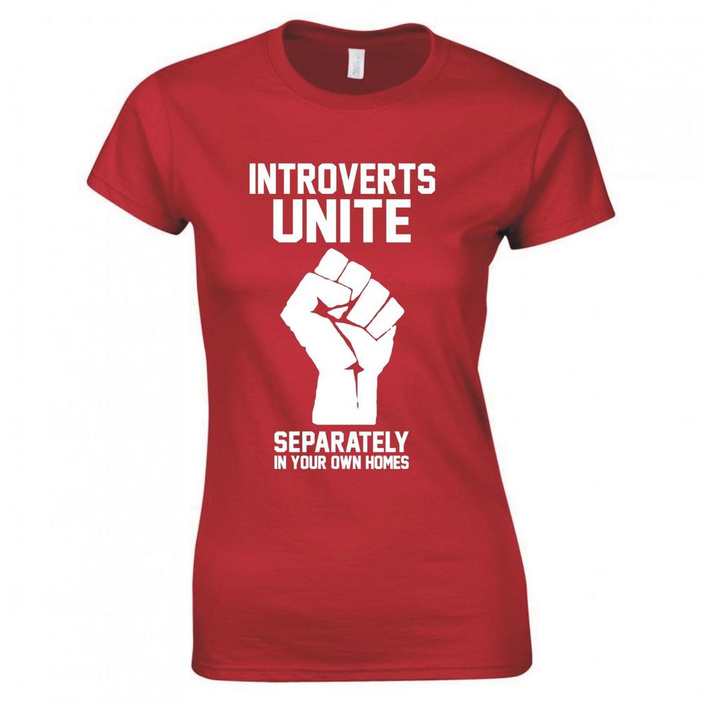 Divertente T-shirt aderente "Gli Introversi si Uniscano"