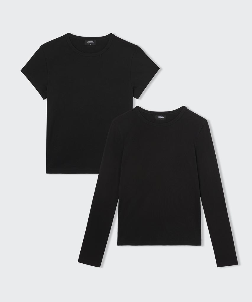 MUSINSA STANDARD WOMAN Women'S Slim Crew Neck T-Shirt_Short Sleeve + Long Sleeve 2-Pack