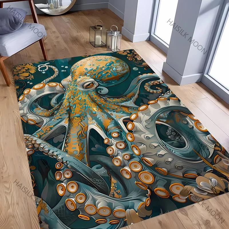 3D HD Oktopus Gedruckter Teppich Computerraum Spielzimmer Rutschfeste Dekorative Matte Wohnzimmer Schlafzimmer Büro Großflächiger Teppich Tolles Geschenk