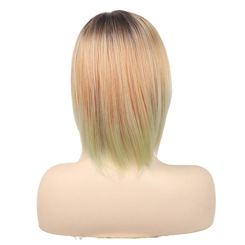 Synthetische Ombre Blonde Perücken Damenperücke mit Pony Natürlich Weich Kurz Glattes Haar Bob Schnitt Perücke Täglicher Kostümparty-Gebrauch