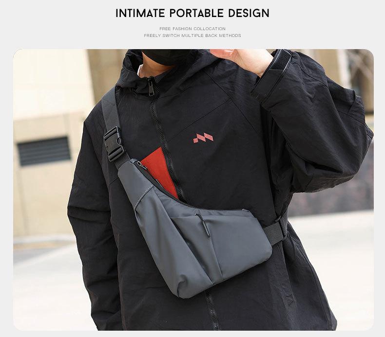 Men's Lightweight Slim-fit Triangle Crossbody Bag - Minimalist Leather Texture, Trendy Casual Single Shoulder Chest Bag.