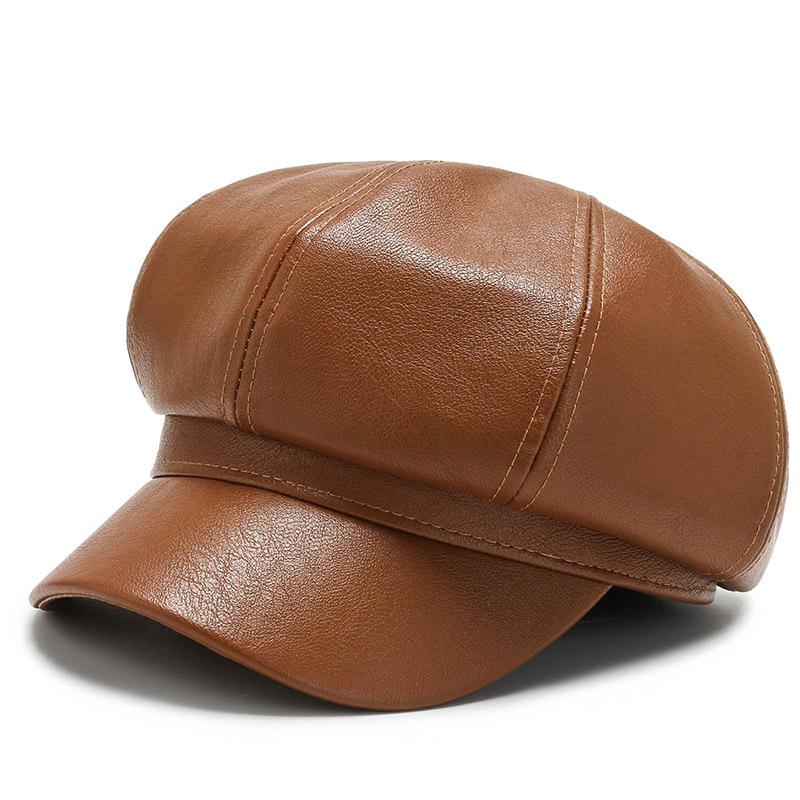 Women's Autumn/Winter Korean-Style PU Beret: Trendy Solid Color Octagonal Hat