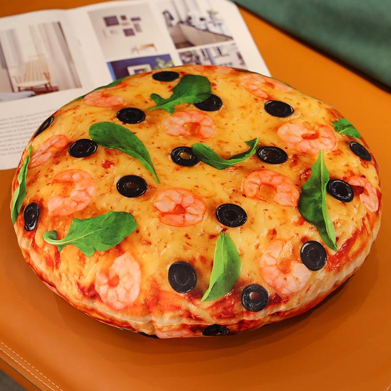 40/60cm Pizza Voedsel Pluche Kussen Gevuld Als Echt Rond Snack Kussen Schelp Met Rits Ham Spek Groene Unie Rundvlees Tomaat Decor