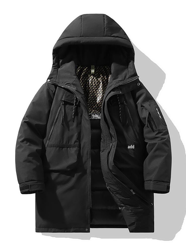 Trendy Mid-Length Winter Hooded Down Jackets: Casual, Loose, Multi-Pocket Style for Couples