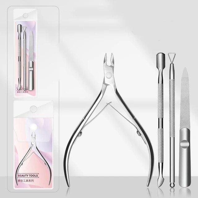 2/3/4Pcs Nail art Silber Häutchen Zange Schere Edelstahl Maniküre Zubehör Nagel Werkzeuge Set Abgestorbene haut Drücker Entferner