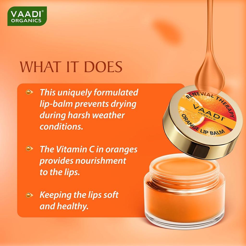 Vaadi Herbals Orangen-Sheabutter-Lippenbalsam Feuchtigkeitsspendende Lippenpflege Für Weiche Glatte Lippen Mit Vitamin E & Jojobaöl 10 g X Packung mit 4