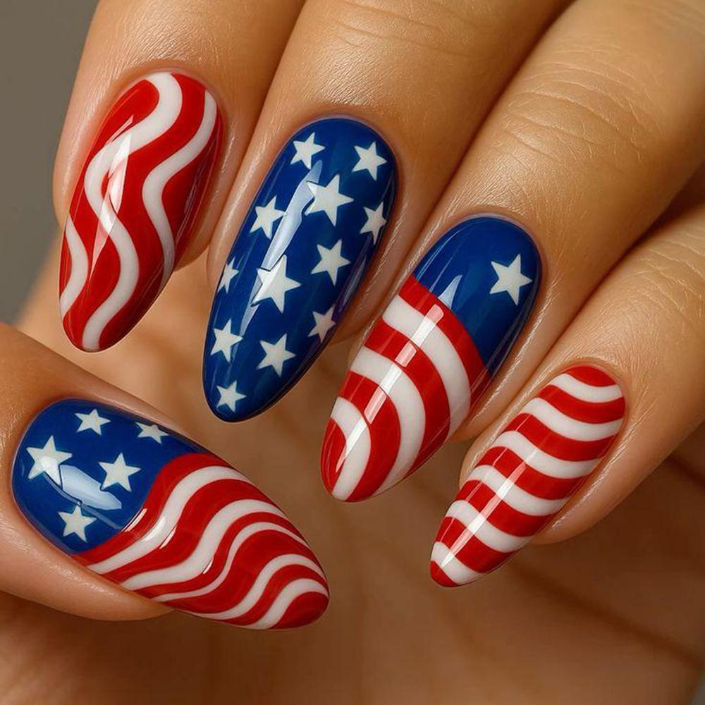 Red Independence Day Nail Art Nails For Women Fake Nails Independence Day Manicure Wearable Nails