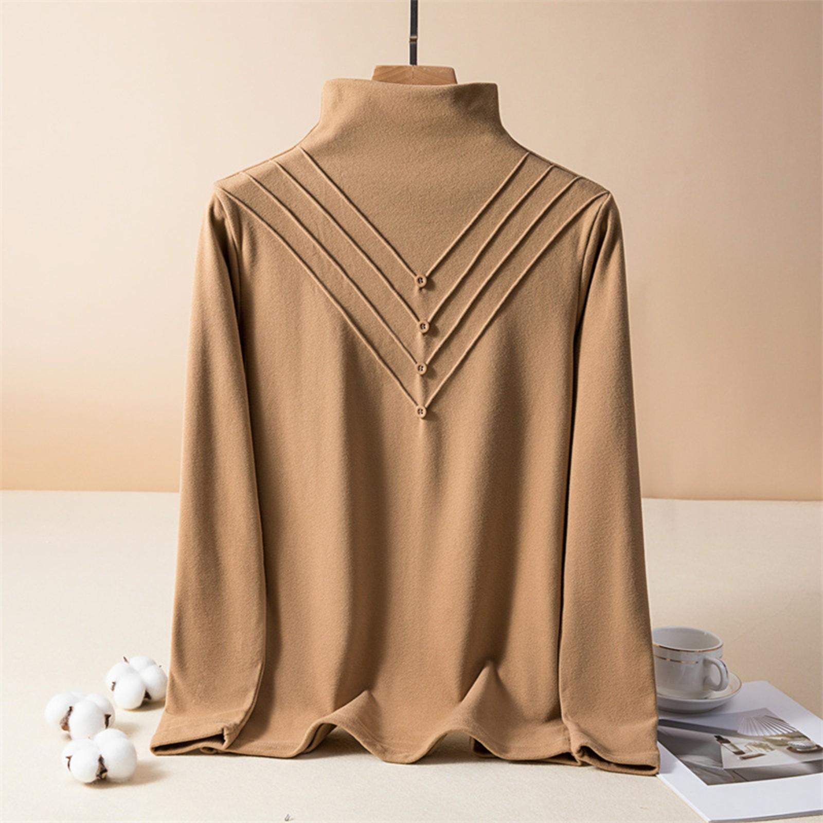 

Women s Fashion Solid Colour Long Sleeve Fleece Thickened Top XL