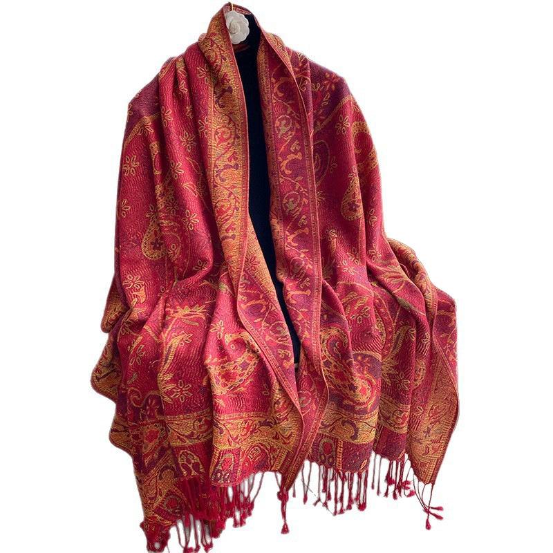 1116 New jacquard fringed scarf imitation cashmere soft and breathable autumn and winter versatile women's shawl scarf light luxury style