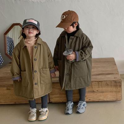 Estilo Coreano Invierno Niños Abrigos Largos Acolchados de Algodón Cálidos Engrosados Color Sólido Parkas Unisex Ropa de Abrigo Casual para Niños