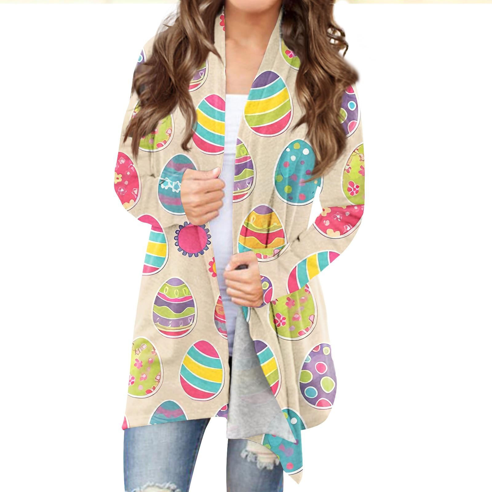 

Женский кардиган с пасхальным принтом и длинными рукавами спереди, легкая куртка с принтом M розовый