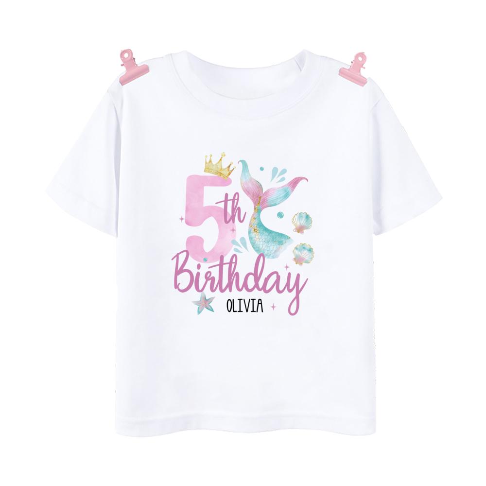 Personalized Fish 1-9 Birthday Girls Shirts T-Shirt Wild Tee Party Tee Shirt Unicorn with Name Clothes Kids Fashion Tops Outfit