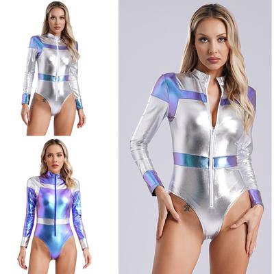 Women's Space Astronaut Costume Bodysuit Tops Halloween Cosplay Costume Fancy Dress Up