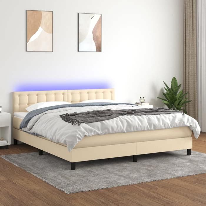 Maison Exclusive - Sommier à lattes de lit avec matelas LED Crème 160x200 cm Tissu