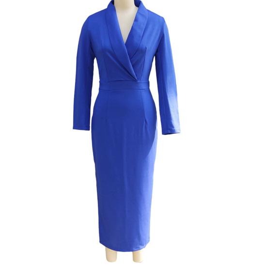 Women Midi Bodycon Sheath Dress Lapel V Neck 3/4 Sleeve Office Business Dress Formal Cocktail Work Slit Pencil Dress