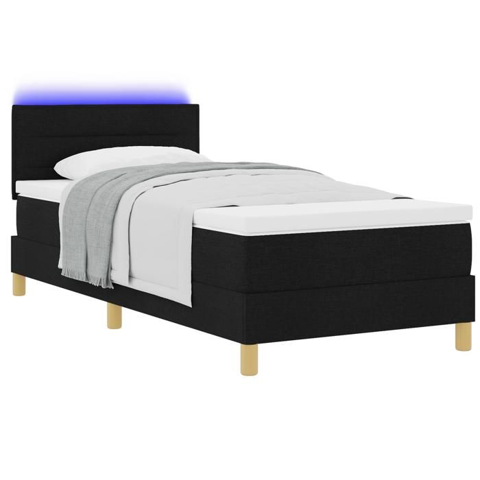 VidaXL lit à ressort avec matelas &amp; LED noir 90x200 cm tissu 3342333