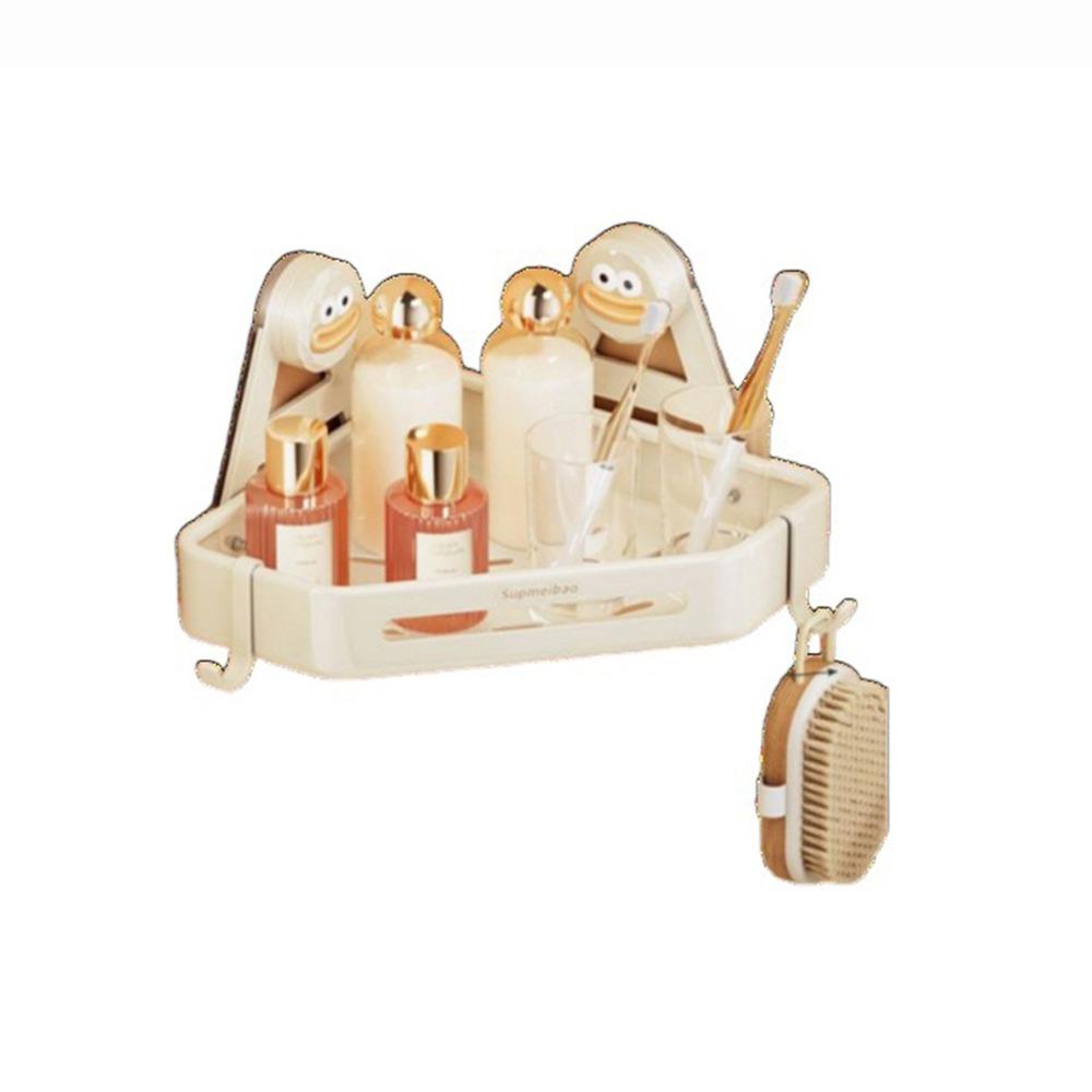 

Detchable Suction Cup Corner Storage Rack Punch Free Toilet Corner Rack Bathroom Beige-Style A