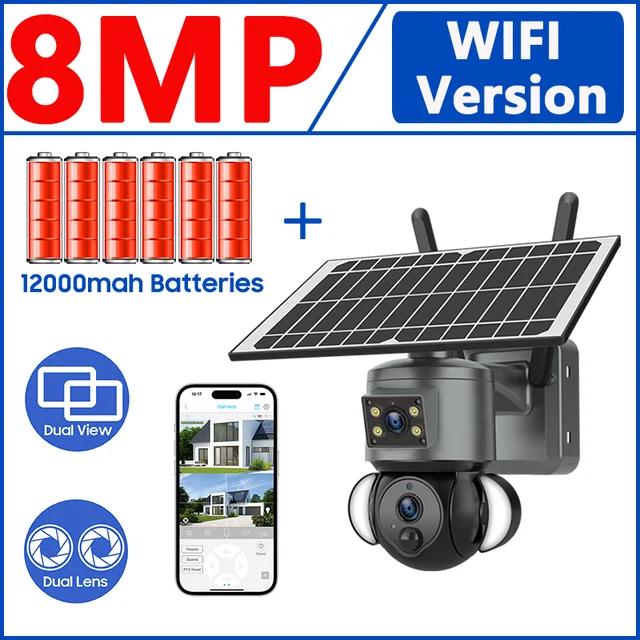 

4G Сонячна камера Sim-карта Безпека Зовнішня камера з подвійним об’єктивом/подвійним оглядом 4K 8MP IP Бездротова PTZ камера спостереження нічного бачення CCTV Cam верблюд