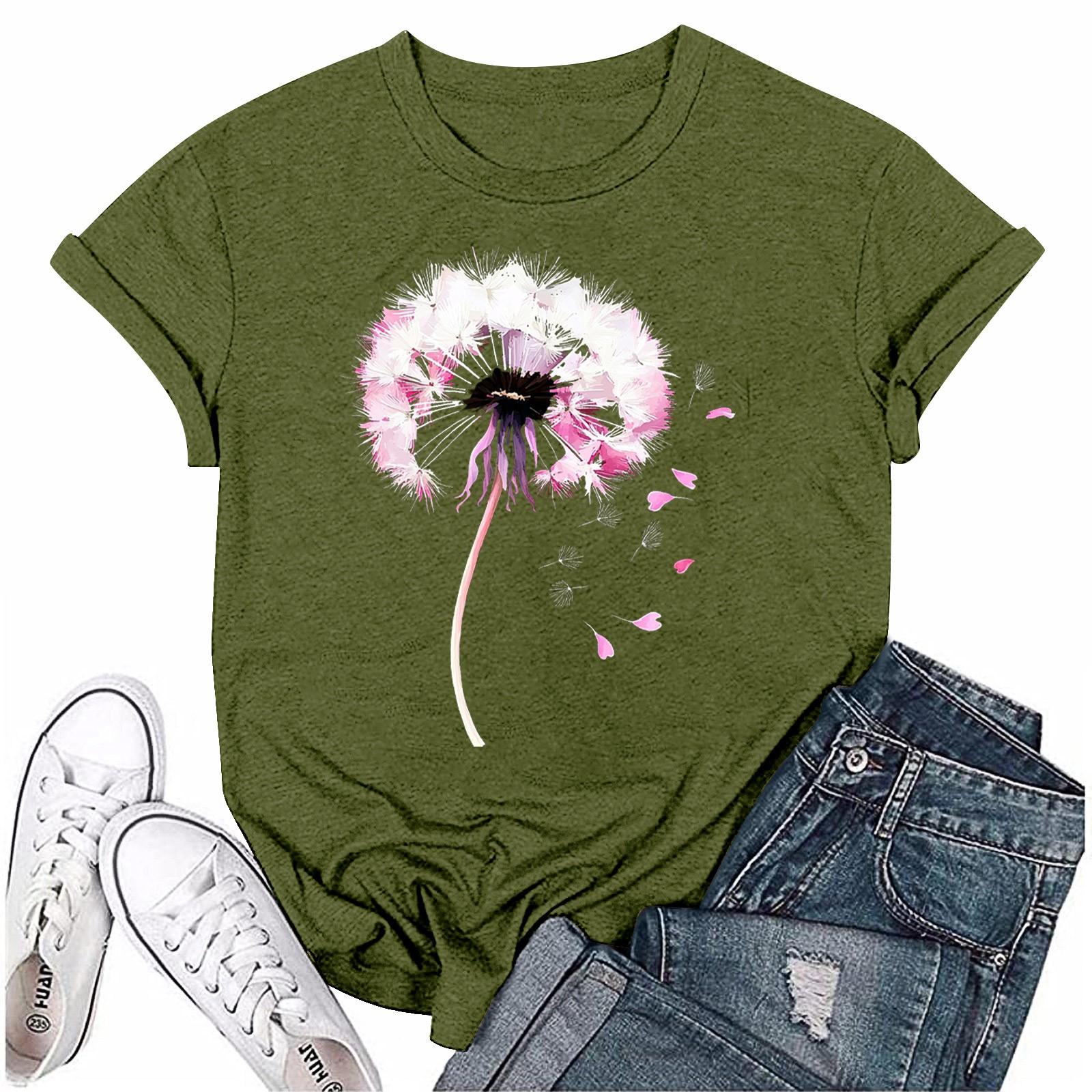 

Женская мода с принтом, круглым вырезом, коротким рукавом, футболка, пуловер, топ L армия зеленый