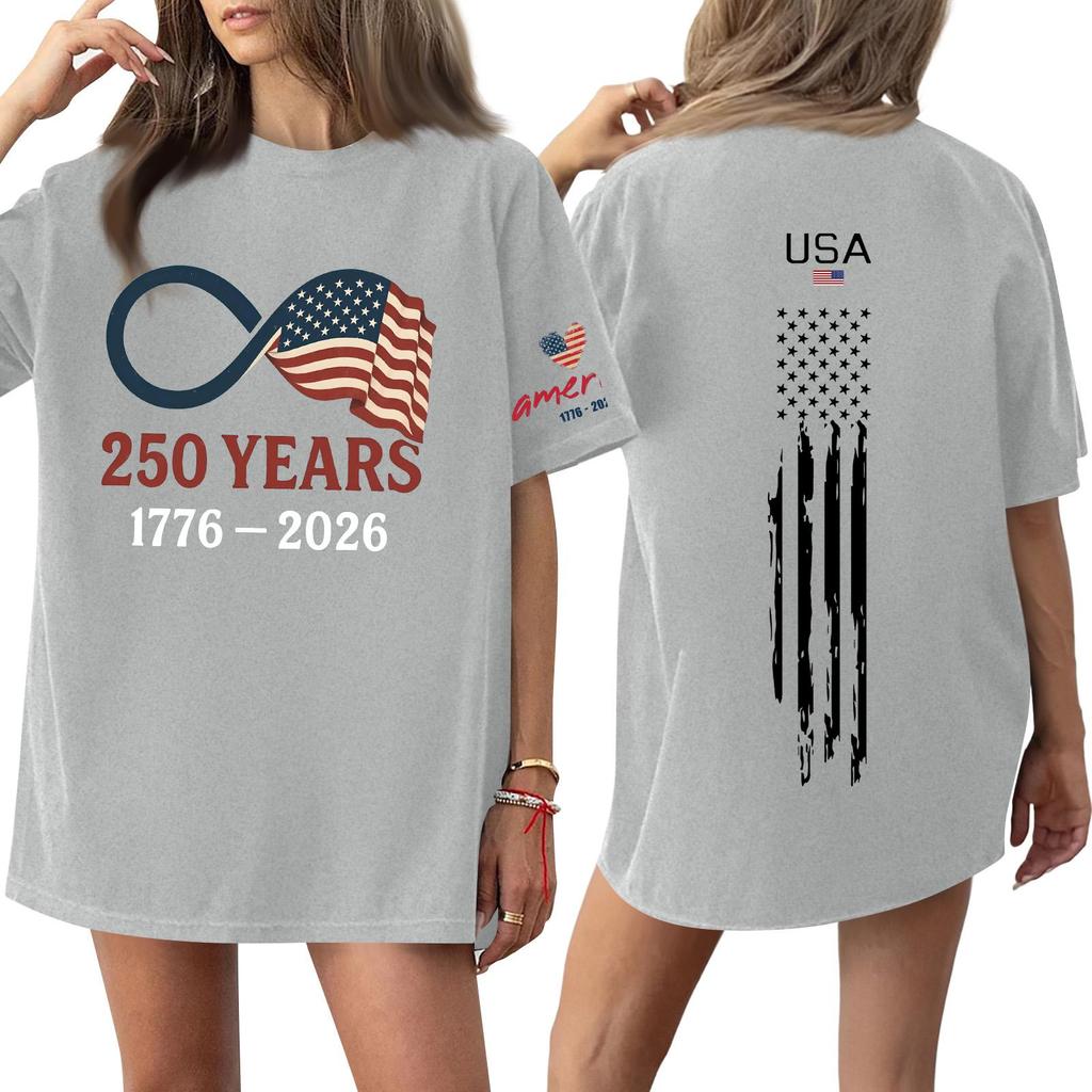 Damski casualowy modny top T-shirt z okrągłym dekoltem, krótkim rękawem i casualowym nadrukiem