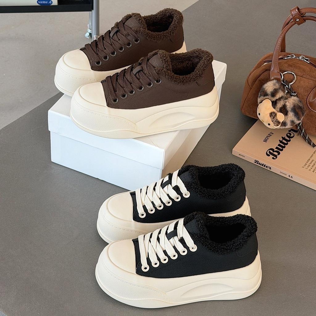 Leder Samt Muffin Schuhe Damen Winter neu dicksohlige vielseitige Freizeitschuhe erhöhend warme Baumwollschuhe