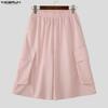 INCERUN Summer Men Elastic Waist Pockets Casual Loose Shorts Pants Capri