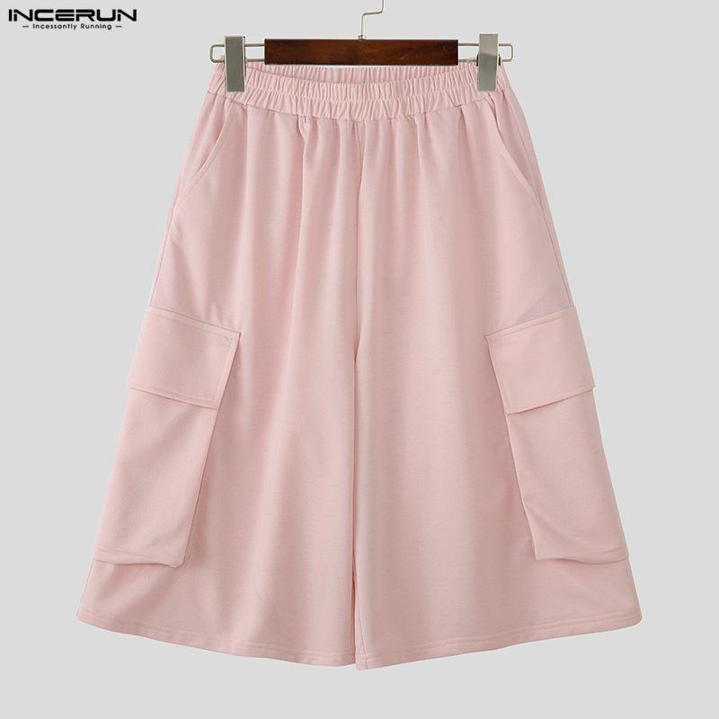 INCERUN Summer Men Elastic Waist Pockets Casual Loose Shorts Pants Capri