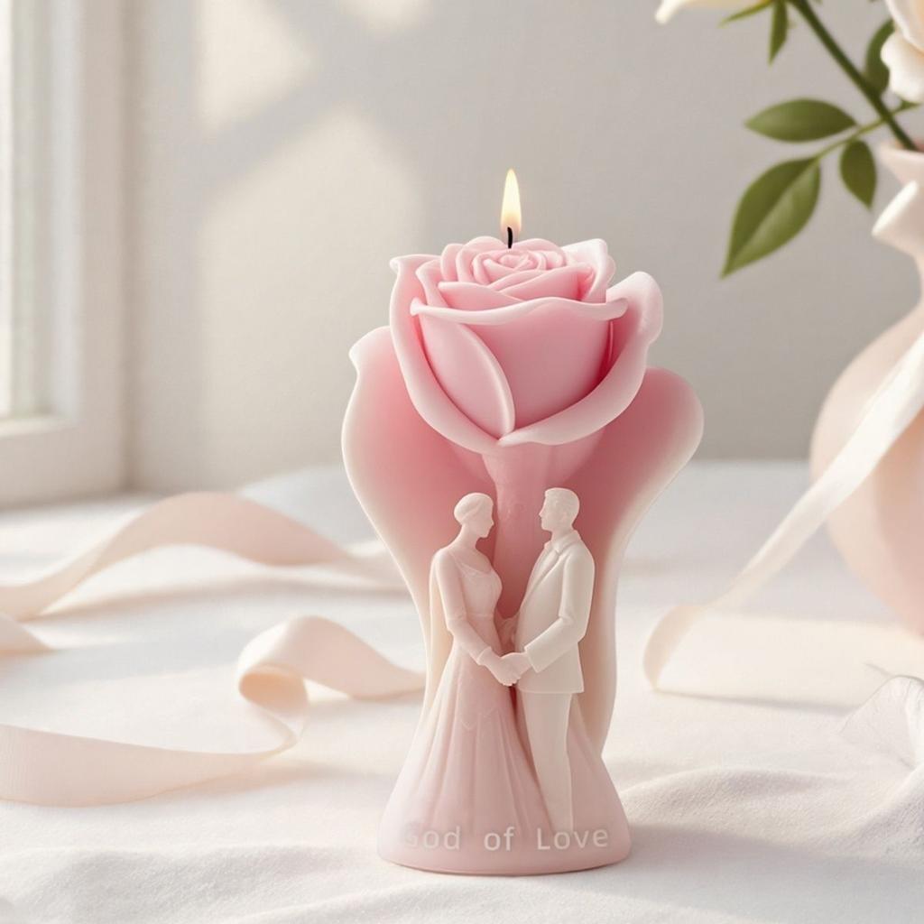 Rose Bride Groom Sculpture Scented Candle Silicone Mould 3D Flower Hand Love Drip Glue Resin Molds DIY Romantic Wedding Souvenir