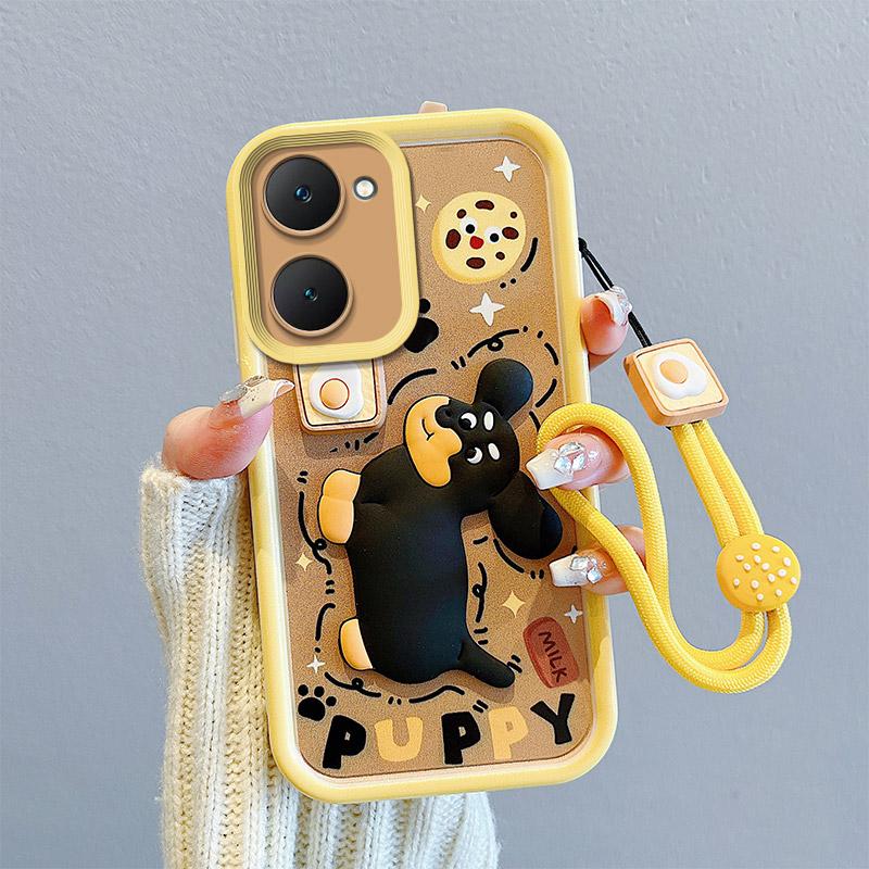 KEYSION Shockproof Case for VIVO Y03 Y03t Y18 Y18e Y18s with Lanyard Soft Silicone Cute 3D Cartoon Doll Phone Cover for VIVO Y28s 5G