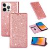 Applicable to Apple 15 glitter magnetic suction multi-card leather case 15pro women's glossy protective case 16pro card case