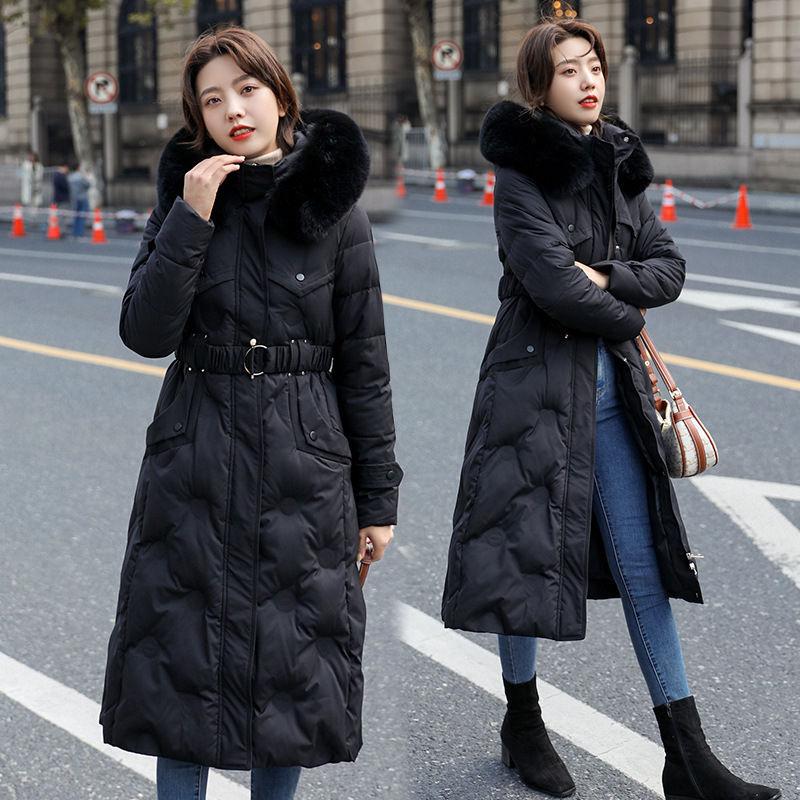 

Новая женская куртка-парка с поясом, хлопковое пальто в клетку со стразами, женское пуховое пальто выше колена, зимняя одежда, пальто M