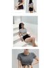 Women's Short Sleeve Striped High Waist Swimsuit, Korean Style, Tummy Control, Slimming, In Stock