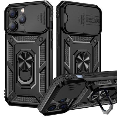 Etui Armor Stand klasy wojskowej do iPhone'a 16 15 14 13 12 11 Pro Max Plus 15Pro i15 Magnetyczny uchwyt samochodowy z przesuwaną osłoną kamery