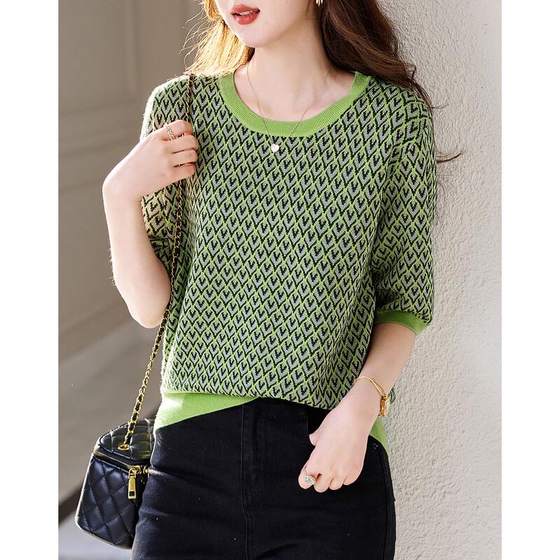 Demana Damen Dopamin-Stil Diamantmuster Kurzarm Top