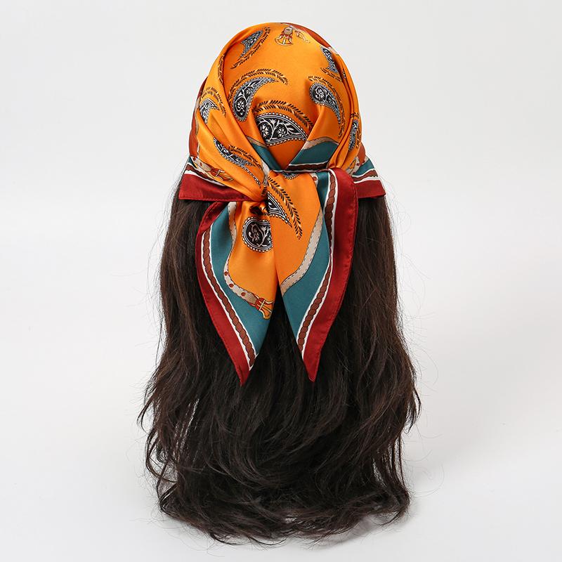 70x70cm Silk Scarf for Women Floral Printed Square Shawl Muslim Hijab Office Ladies Neck Scarf Hair Bandana Gift Muffler Foulard