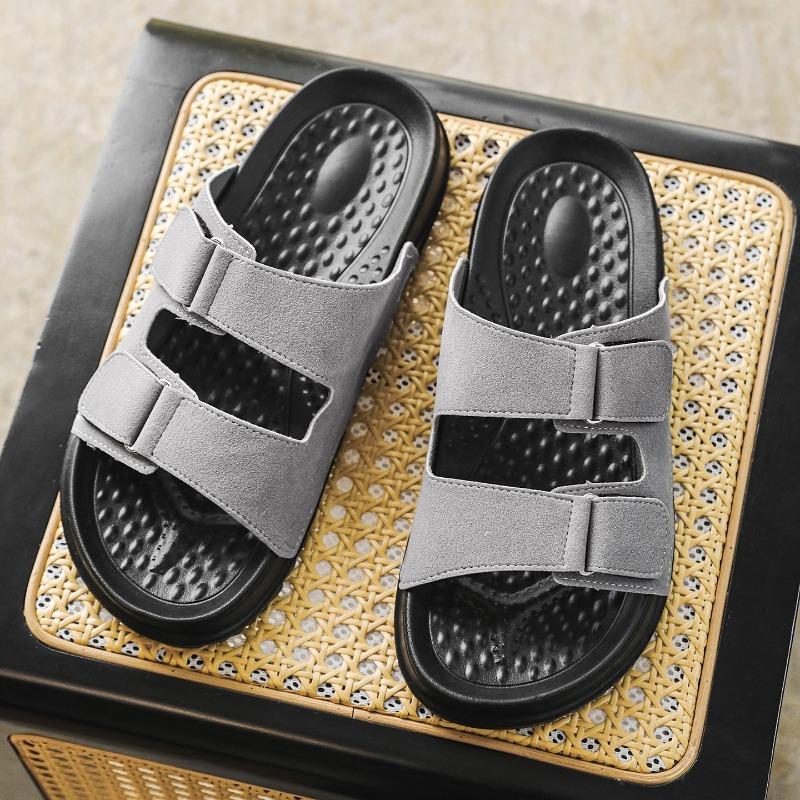 Men s Cork Insole Slippers Men s Sandals Summer Beach Sandals Men s Double Buckle Slip-on Sandals Non-slip Men s Cork Slippers 39 серый