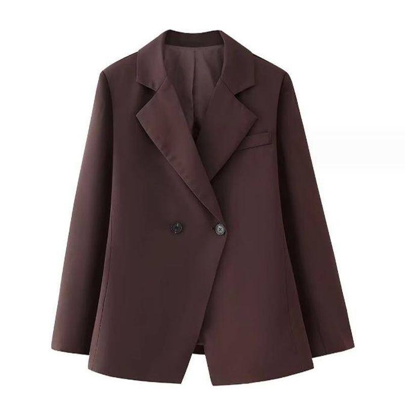 Fall and Winter New Arrival Women's Clothing Fashion Style Fashion Casual Simple Double Breasted Lapel Long Sleeves Waist-Tight Suit Outwear