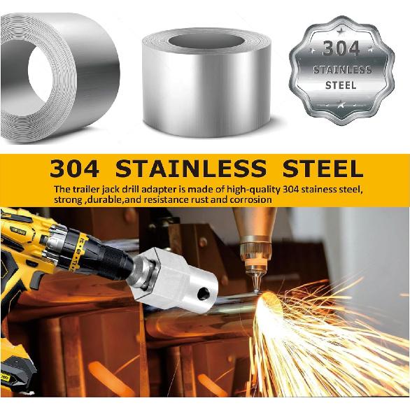 Upgraded Stainless Steel Top Wind Trailer Jack Crank Handle Cordless Drill Adapter With Two 1/2 Inch Socket Adapter Bits,304 Stainless Steel