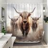 Farm Animals Highland Cattle Shower Curtain Rustic Rustic Farmhouse Plank Vintage Style Washable Shower Curtains Bathroom Decor